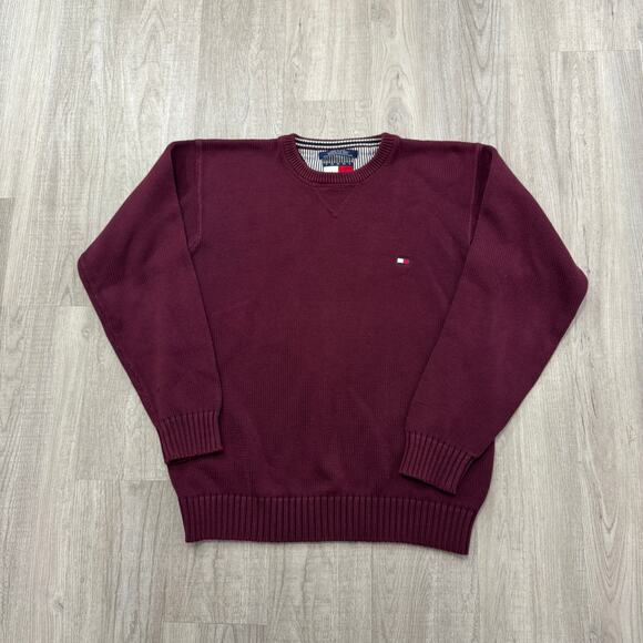 Vintage Tommy Hilfiger Sweater Men's Large Red Knit Crewneck 90s Hip Hop Skater - Picture 1 of 5